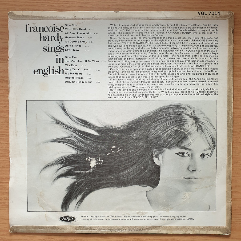 Francoise Hardy Sings in English Vinyl LP Record VeryGood Qual