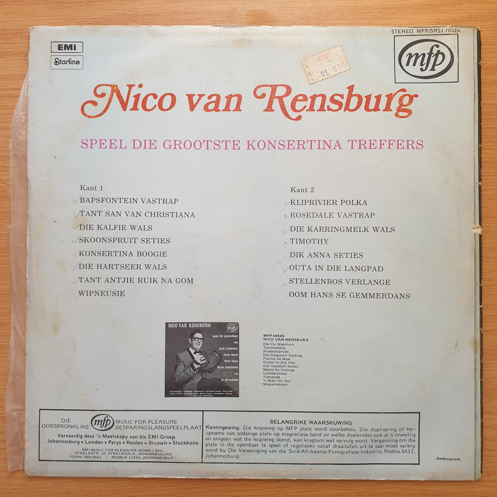 Nico van Rensburg Speel die Grootste Konsertina Treffers Vinyl LP