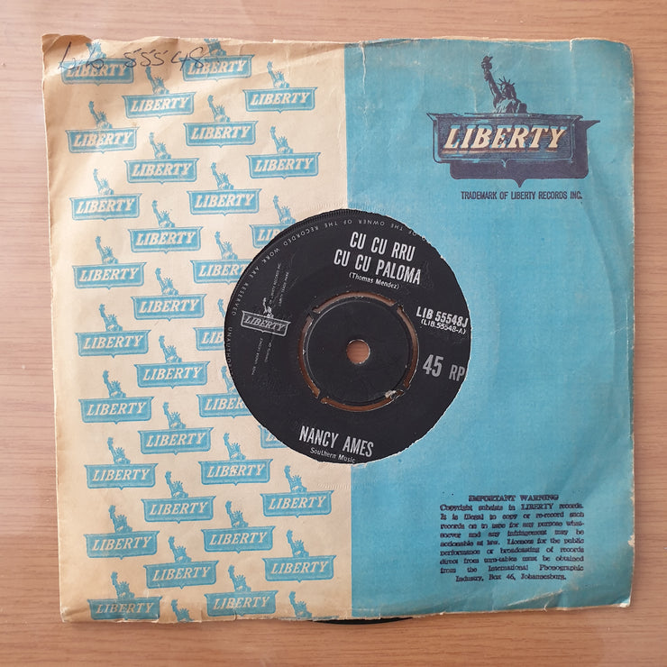 Nancy Ames – Bonsoir Cher / Cu Cu Rru Cu Cu Paloma - Vinyl 7" Record - Very-Good+ Quality (VG+) (verygoodplus7)