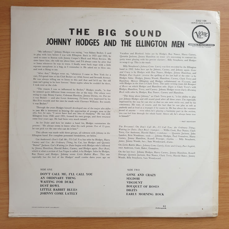 Johnny Hodges And The Ellington Men – The Big Sound - Vinyl LP Record - Very-Good+ Quality (VG+) (verygoodplus)