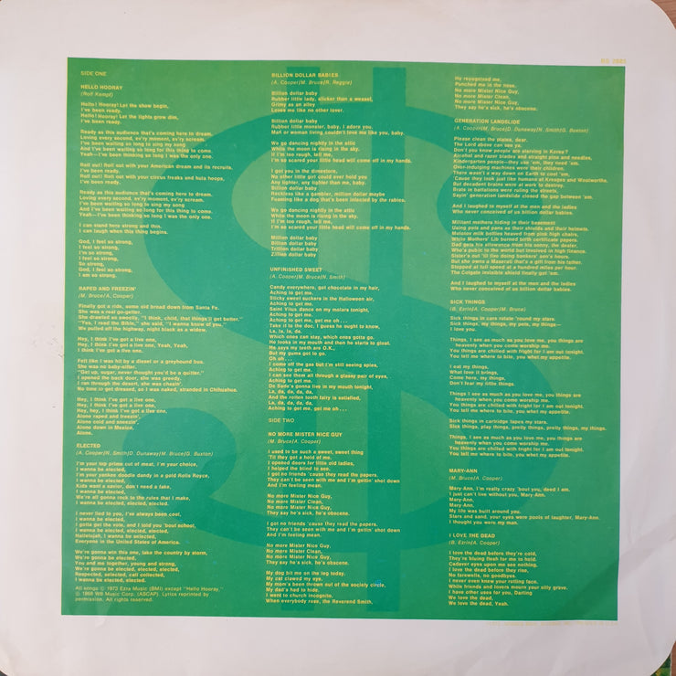 Alice Cooper – Billion Dollar Babies with Lyrics - Vinyl LP Record - Very-Good Quality (VG) (verry)
