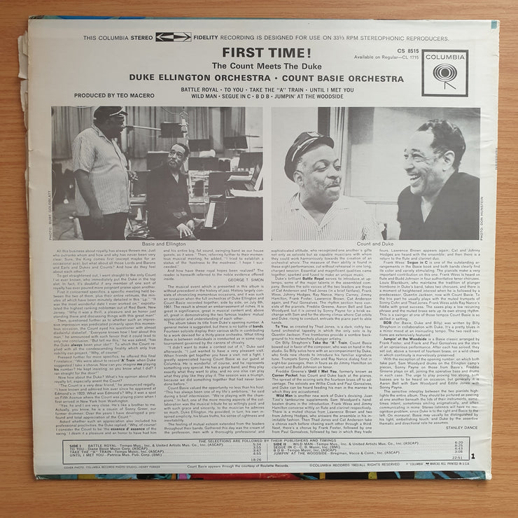 Duke Ellington And Count Basie – First Time! The Count Meets The Duke - Vinyl LP Record - Very-Good+ Quality (VG+)