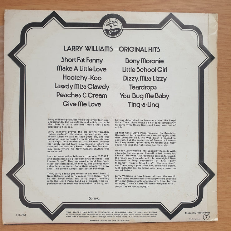 Larry Williams – Original Hits – Vinyl LP Record  - Very-Good+ Quality (VG+)