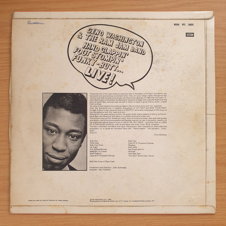 Geno Washington & The Ram Jam Band – Hand Clappin' Foot Stompin' Funky-Butt... Live!- Vinyl LP Record - Very-Good Quality (VG) (vgood)