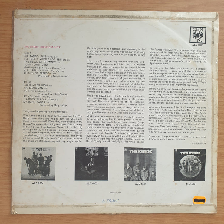 The Byrds – Greatest Hits - Vinyl LP Record - Very-Good Quality (VG) (vgood)