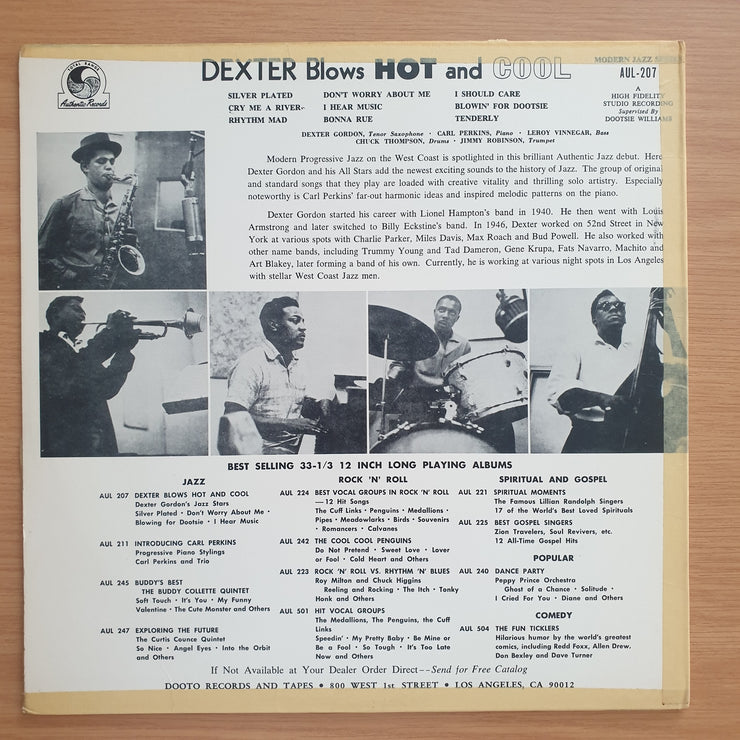 Dexter Gordon Featuring Carl Perkins – Dexter Blows Hot And Cool - Vinyl LP Record - Very-Good Quality (VG) (vgood)