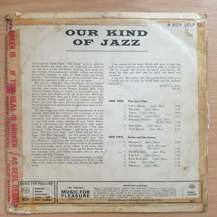 Zacks Nkosi – Our Kind Of Jazz - Vinyl LP Record - Good+ Quality (G+) (gplus)