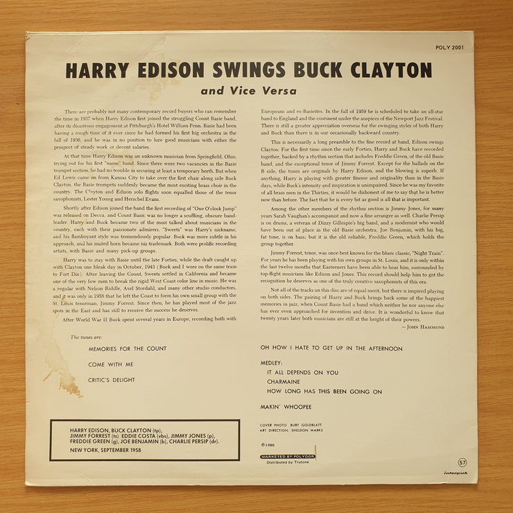 Harry Edison / Buck Clayton – Harry Edison Swings Buck Clayton (And Vice Versa) – Vinyl LP Record - Very-Good Quality (VG) (verry)