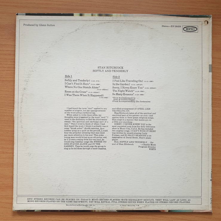 Stan Hitchcock – Softly And Tenderly - Vinyl LP Record - Very-Good+ Quality (VG+)