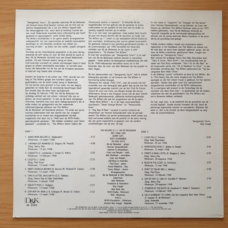 De Millers – Swingcerely Yours - Vinyl LP Record - Very-Good+ Quality (VG+) (verygoodplus)