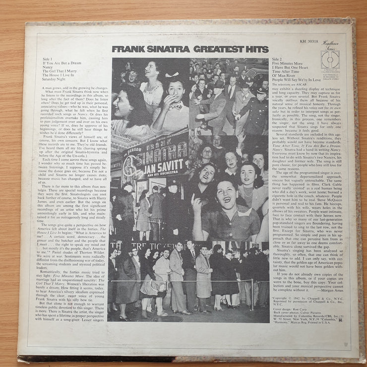 Frank Sinatra – Greatest Hits (The Early Years) - Vinyl LP Record - Very-Good+ Quality (VG+) (verygoodplus)