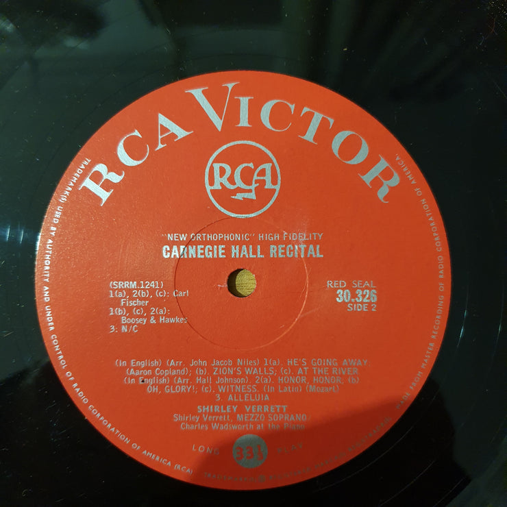 Shirley Verrett – Carnegie Hall Recital - January 30, 1965 - Vinyl LP Record - Very-Good+ Quality (VG+) (verygoodplus)