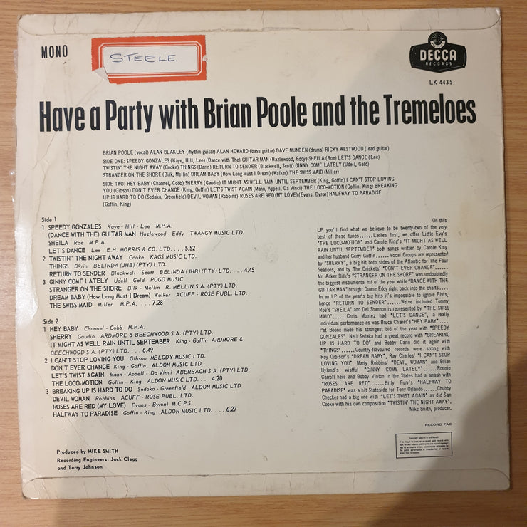 Brian Poole & The Tremeloes – Have Party With - Vinyl LP Record - Vinyl LP Record - Very-Good Quality (VG)  (verry)