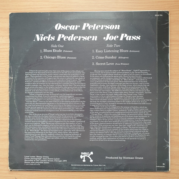 The Trio – The Trio - Oscar Peterson/Niels Pederson/Joe Pass  - Vinyl LP Record - Very-Good- Quality (VG-) (minus)