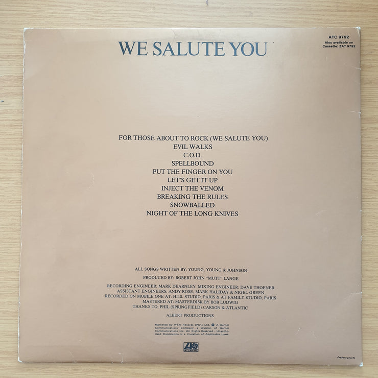 AC/DC – For Those About To Rock (We Salute You) -  Vinyl LP Record - Very-Good Quality (VG)  (verry)