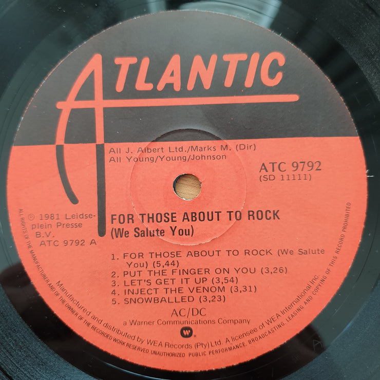 AC/DC – For Those About To Rock (We Salute You) -  Vinyl LP Record - Very-Good Quality (VG)  (verry)