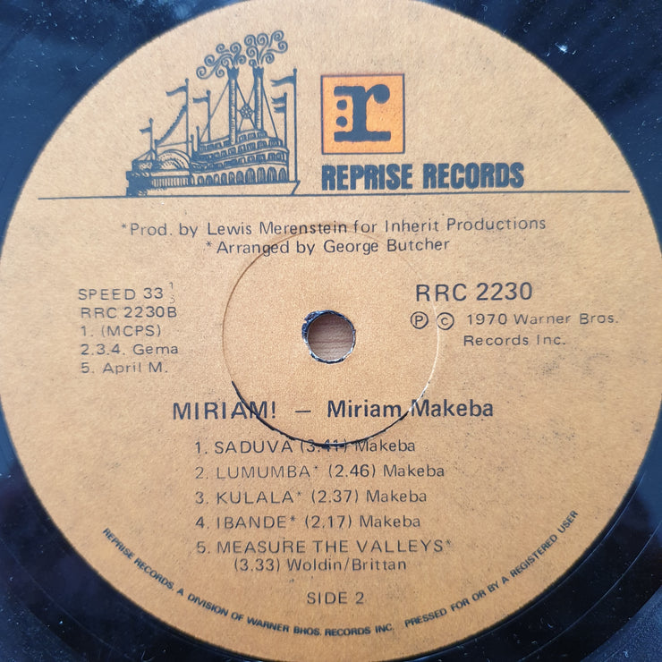 Miriam Makeba – Miriam! - Vinyl LP Record - Very-Good+ Quality (VG+) (verygoodplus)