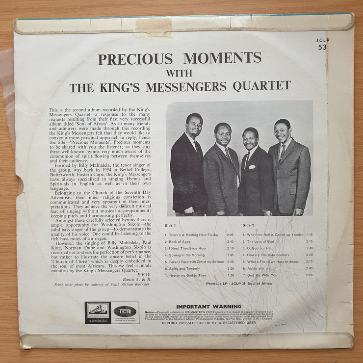 The King's Messengers Quartet ‎– Precious Moments -  Vinyl LP Record - Very-Good Quality (VG)  (verry)