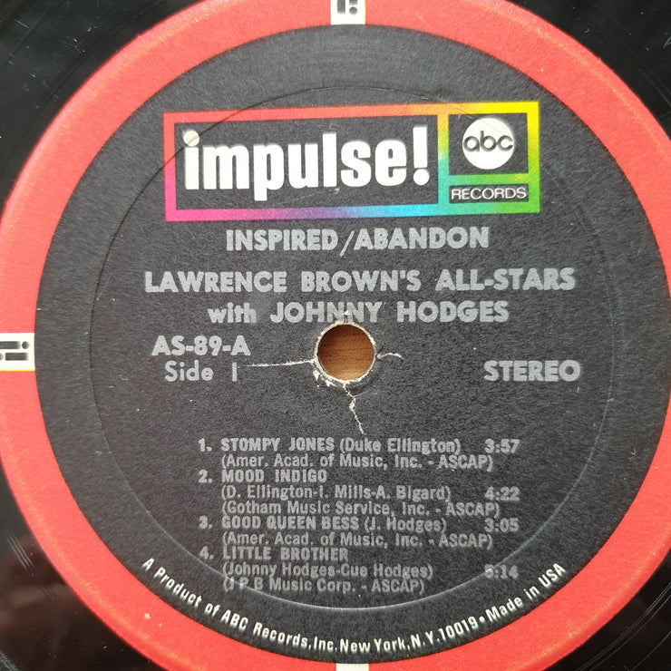 Lawrence Brown's All-Stars With Johnny Hodges – Inspired Abandon (AS89) - Vinyl LP Record - Good+ Quality (G+) (gplus)