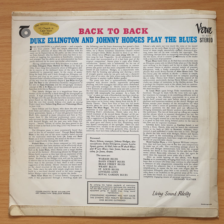 Back To Back - Duke Ellington And Johnny Hodges Play The Blues - Vinyl LP Record - Good+ Quality (G+) (gplus)