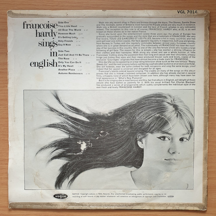 Francoise Hardy - Sings in English  - Vinyl LP Record - Very-Good- Quality (VG-) (minus)