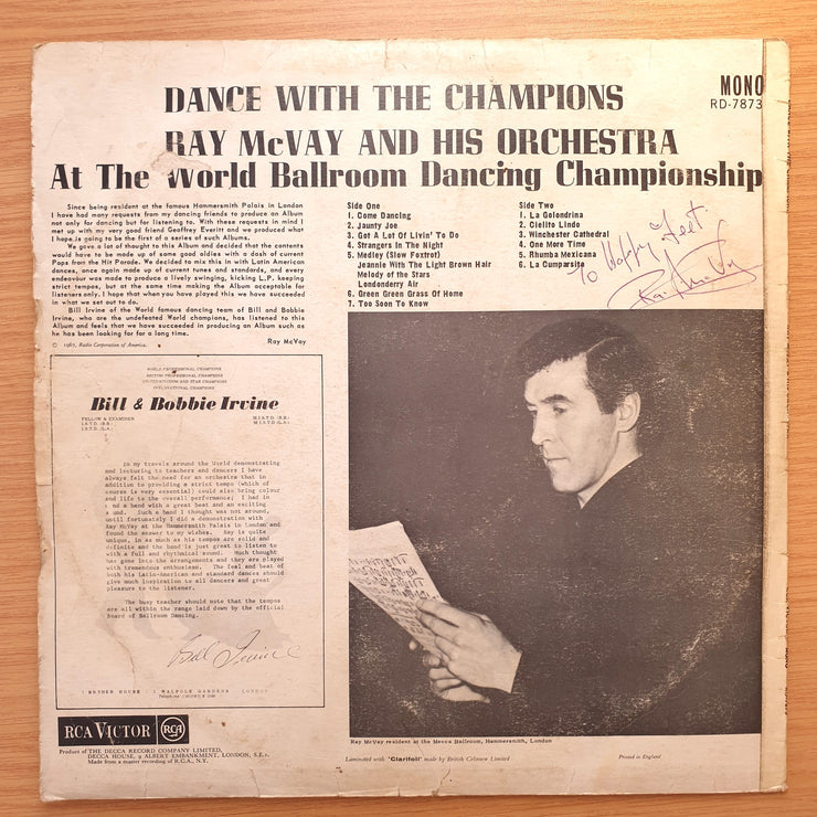 Ray McVay & His Orchestra – Dance With The Champions - Autographed - Vinyl LP Record  - Good Quality (G) (goood)