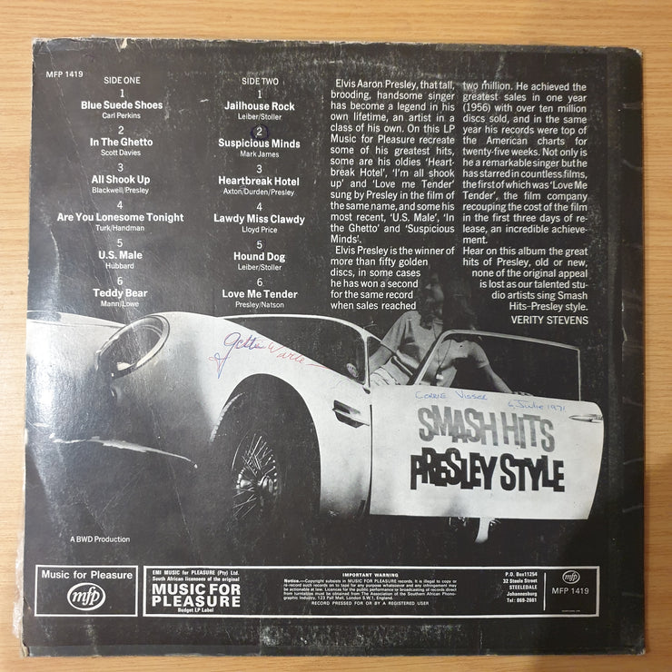 Smash Hits - Presley Style - Vinyl LP Record - Very-Good+ Quality (VG+)