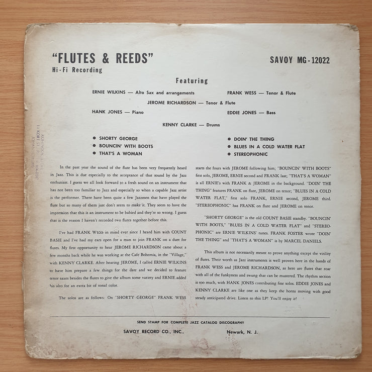 Flutes And Reeds - Ernie Wilkins / Frank Wess / Jerome Richardson / Hank Jones / Eddie Jones / Kenny Clarke – Vinyl LP Record - Very-Good Quality (VG)  (verry)