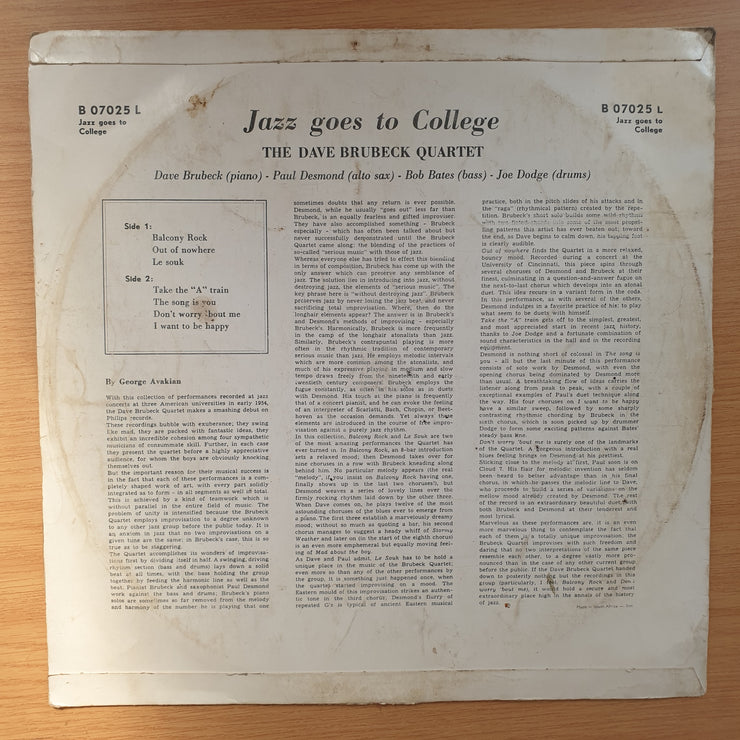 The Dave Brubeck Quartet – Jazz Goes To College - Vinyl LP Record - Good+ Quality (G+) (gplus)
