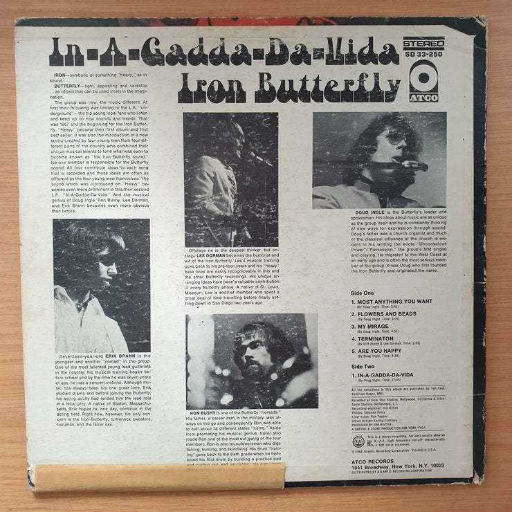 Iron Butterfly – In-A-Gadda-Da-Vida (US Pressing)  - Vinyl LP Record - Very-Good- Quality (VG-) (minus) (Session Men)