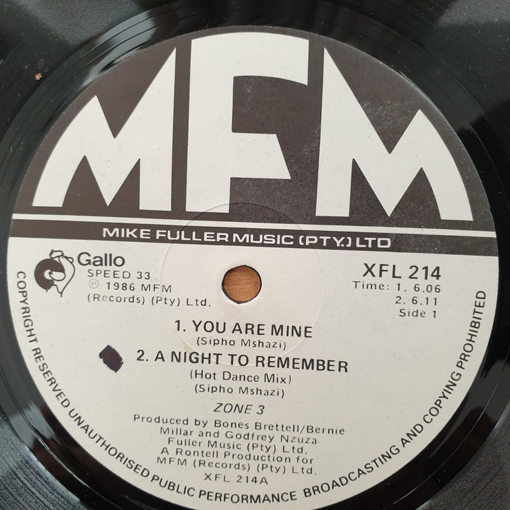 Zone 3 ‎– You Are Mine ( Hoi Chacklas ) / A Night To Remember - Vinyl LP Record - Very-Good+ Quality (VG+) (verygoodplus) (D)