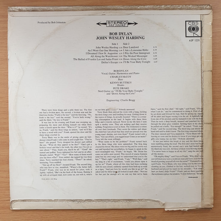 Bob Dylan – John Wesley Harding – Vinyl LP Record - Very-Good+ Quality (VG+) (verygoodplus)