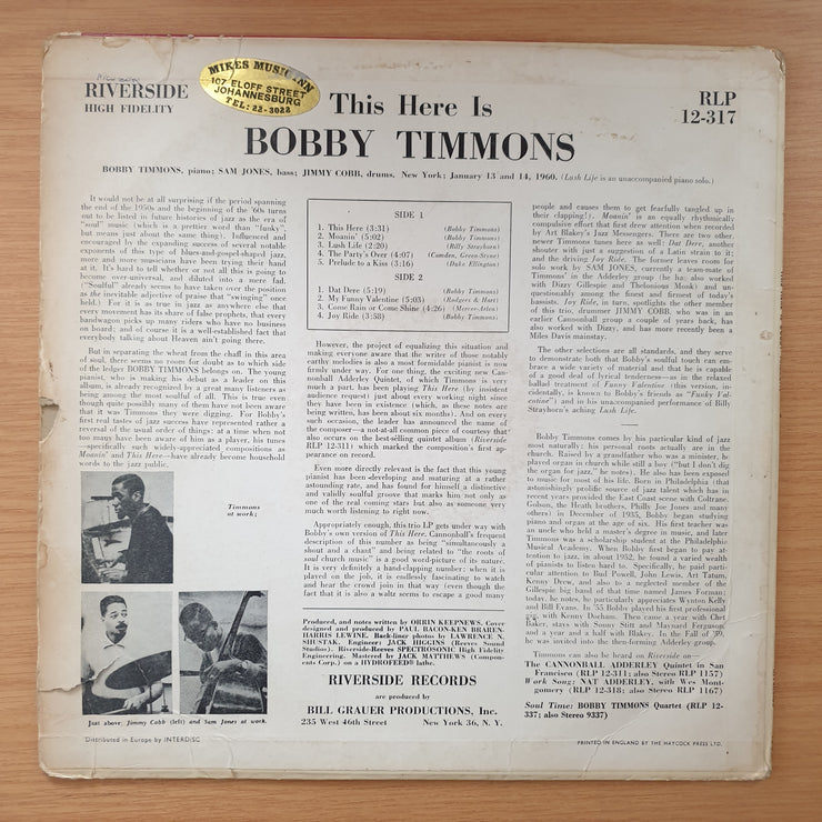 Bobby Timmons – This Here Is Bobby Timmons - Vinyl LP Record - Good+ Quality (G+) (gplus)