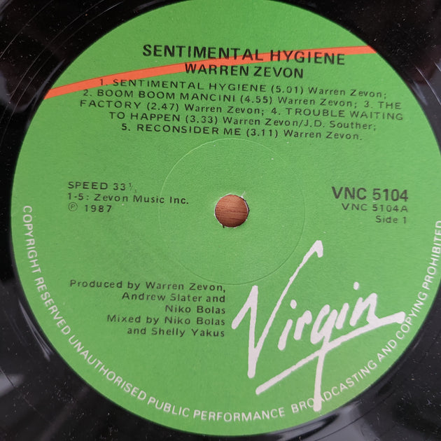 Warren Zevon – Sentimental Hygiene - Vinyl LP Record - Very-Good+ Qual ...