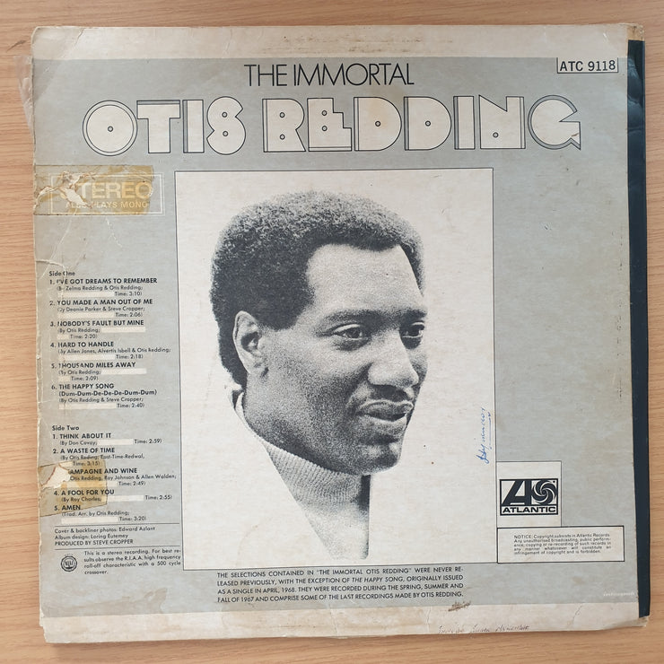 Otis Redding – The Immortal Otis Redding - Vinyl LP Record  - Good Quality (G) (goood)