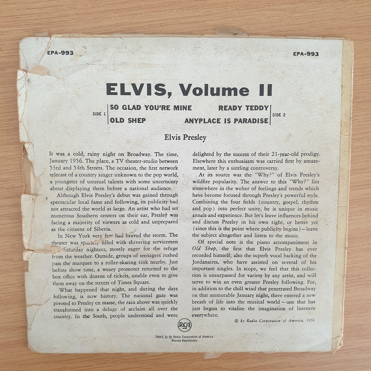 Elvis Presley – Elvis, Volume 2 - Vinyl 7" Record - Very-Good Quality (VG)  (verry7)