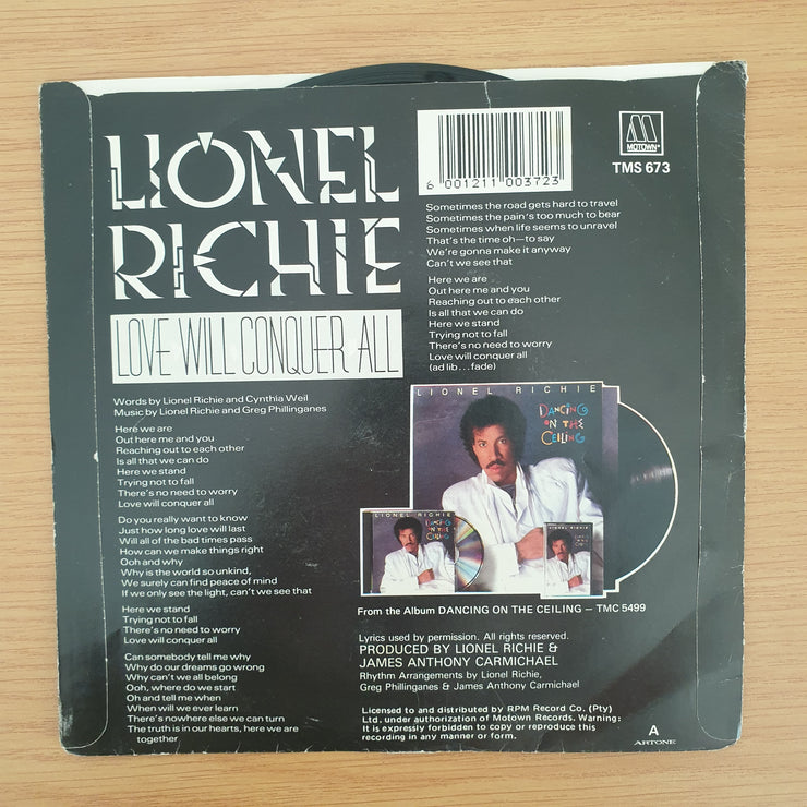 Lionel Richie – Love Will Conquer All - Vinyl 7" Record - Very-Good+ Quality (VG+) (verygoodplus7)