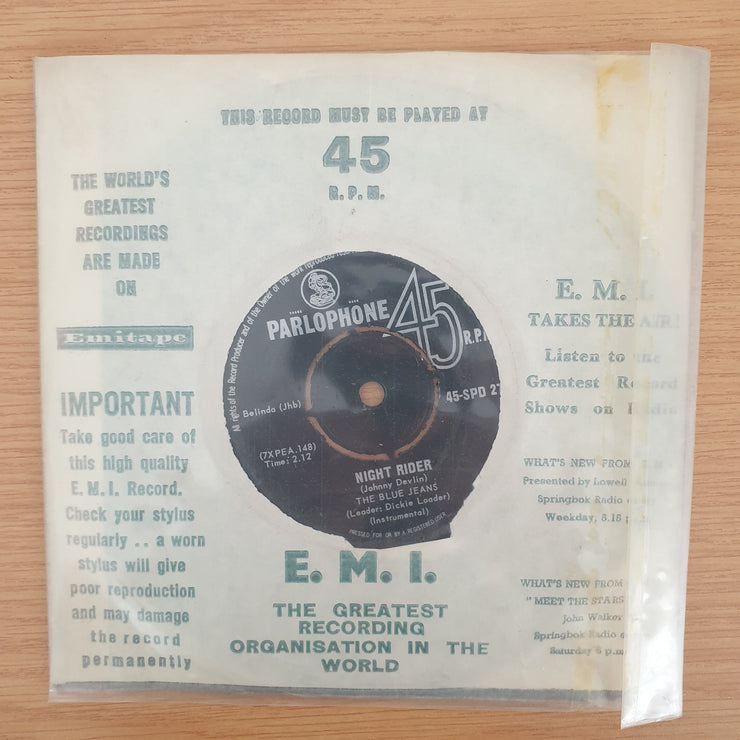 The Blue Jeans (Leader: Dickie Loader) – Night Rider - Vinyl 7" Record - Very-Good+ Quality (VG+) (verygoodplus7)