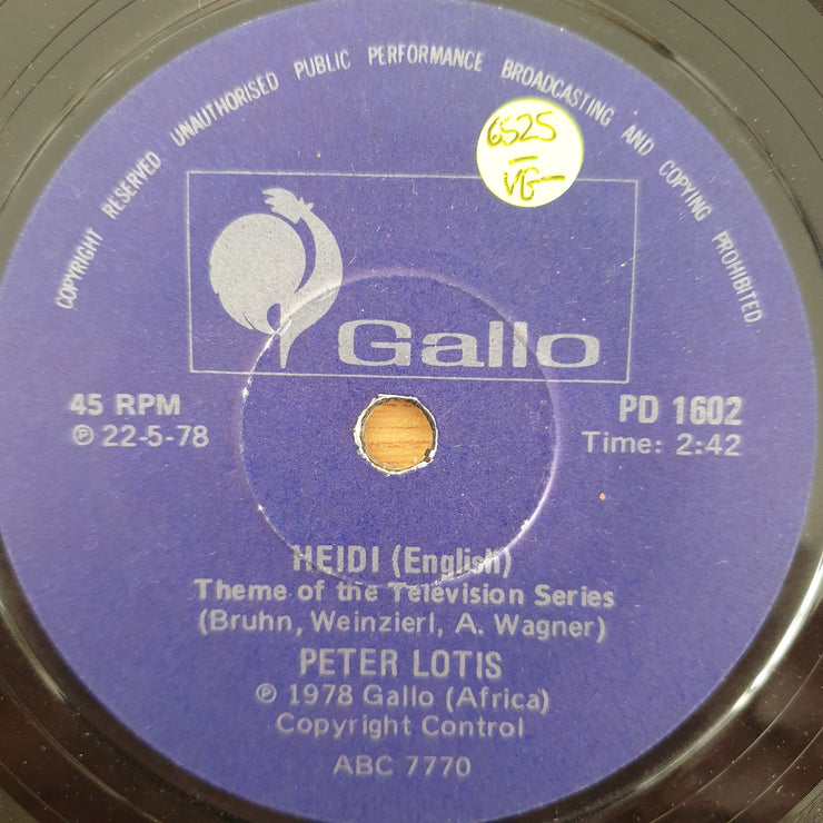 Heidi - Peter Lotis  - Vinyl 7" Record - Very-Good- Quality (VG-) (minus7)