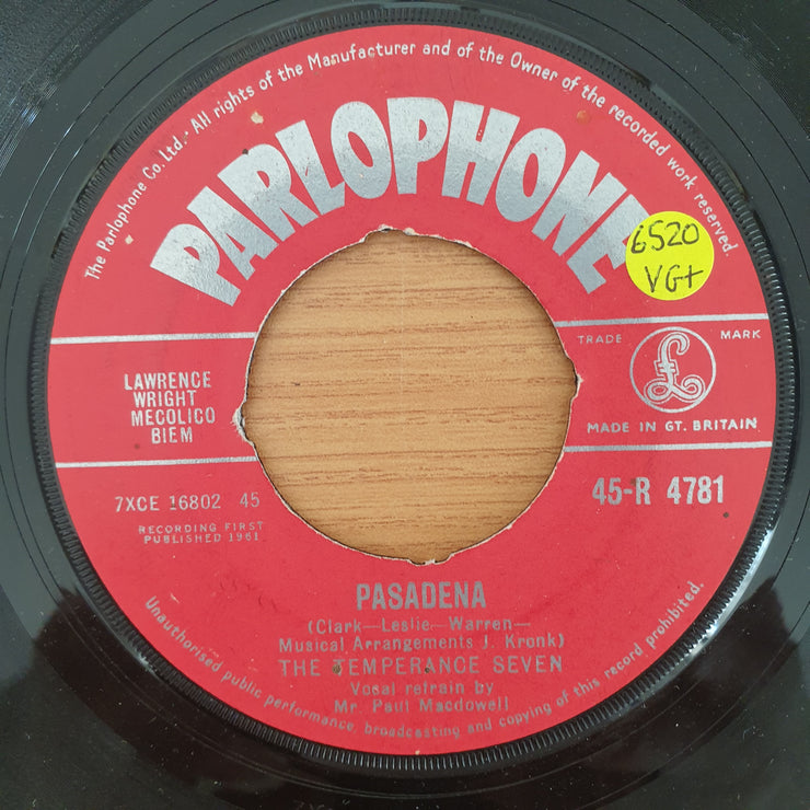 The Temperance Seven – Pasadena - Vinyl 7" Record - Very-Good+ Quality (VG+) (verygoodplus7)