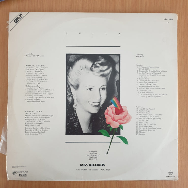 Andrew Lloyd Webber, Tim Rice ‎– Evita - Julie Covington - with Show Booklet - Vinyl LP Record - Very-Good+ Quality (VG+)