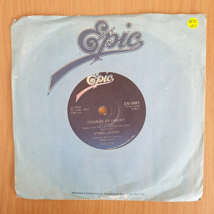 Cyndi Lauper – Change Of Heart - 7" Vinyl Record  (VG+) (DLB)