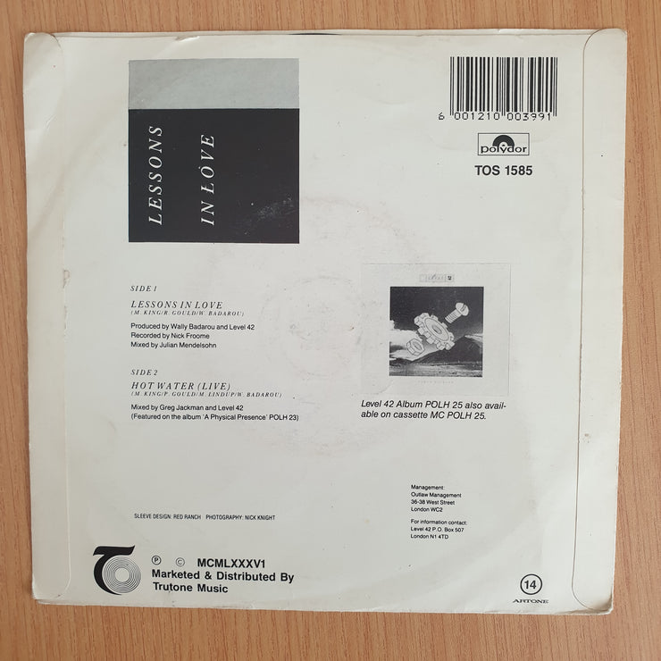 Level 42 – Lessons In Love - Vinyl 7” Record  (VG+) (Aryeh)