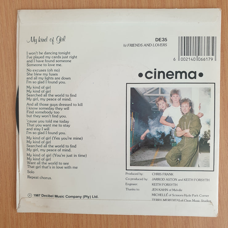Cinema – My Kind Of Girl / Friends And Lovers - Vinyl 7” Record  (VG+) (Aryeh)