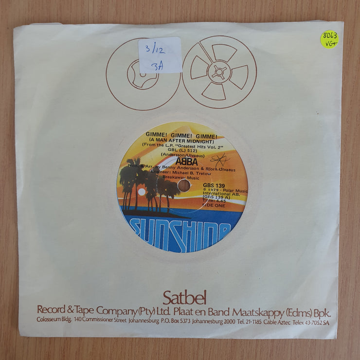 ABBA – Gimme! Gimme! Gimme! (A Man After Midnight) - Vinyl 7” Record  (VG+) (Aryeh)