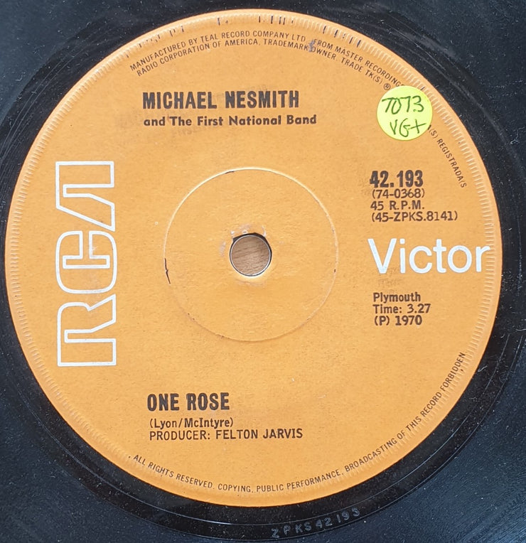 Michael Nesmith & The First National Band – Joanne / One Rose - Vinyl 7" Record  (VG+) (D)