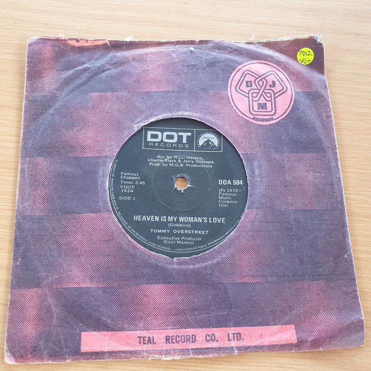 Tommy Overstreet – Heaven Is My Woman's Love - Vinyl 7" Record  (VG+)