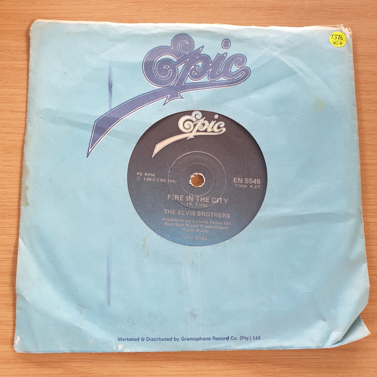 The Elvis Brothers - Fire In The City - Hidden In A Heartbeat - 7” Record (VG+)  (MWA)