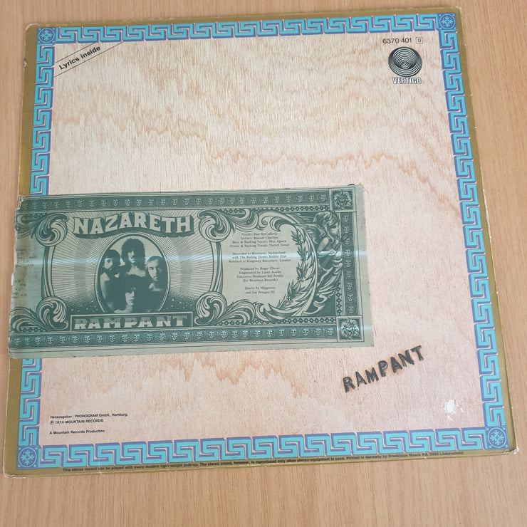 Nazareth – Rampant – Vinyl LP Record - Very-Good- Quality (VG-) (minus)