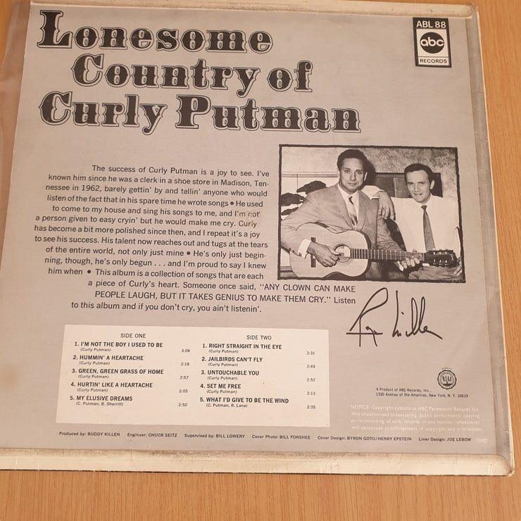 Curly Putman – Lonesome Country Of Curly Putman - Vinyl LP Record (VG+)